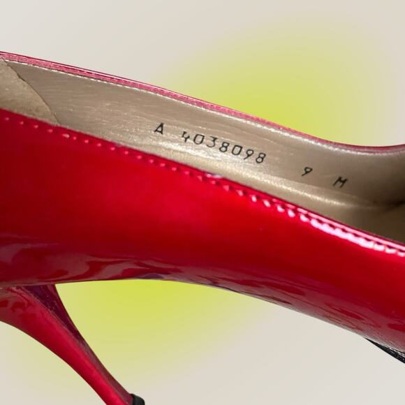 Stuart Weitzman Ruby Red Stiletto Heels Klinda Opentoe Patent Leather Sz 9 Woman - Picture 7 of 10
